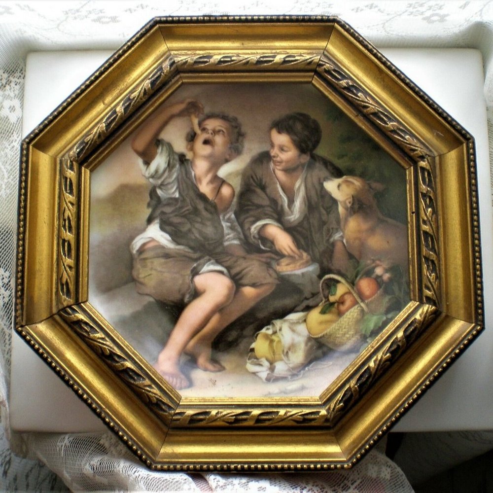 Bavaria West Germany JKW Two 2 Boys Fine Porcelain Decorative Plate In Frame